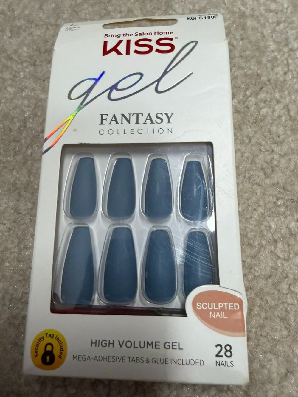 KISS Gel Fantasy Blue Sculpted Press On Nails Long Length 28 Nails NIB
